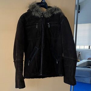 Women's Black Fur-Trimmed Leather Jacket